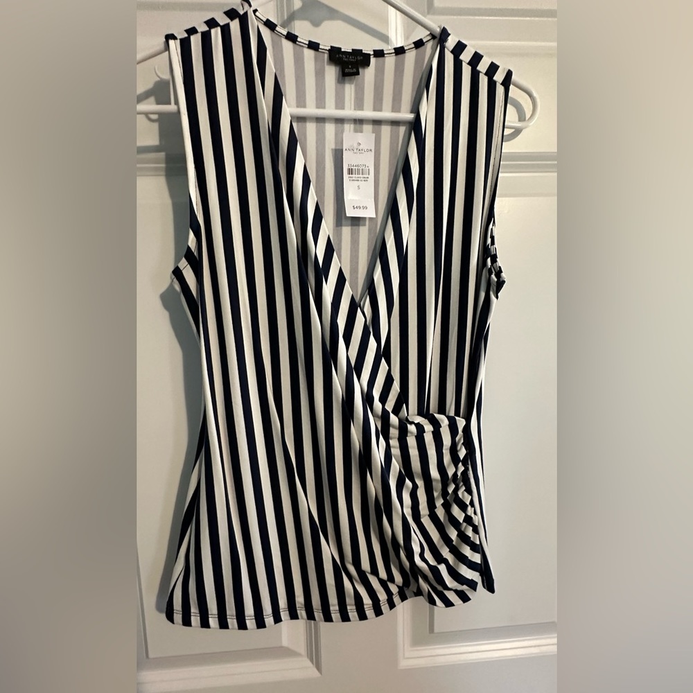 NWT Small Navy and White Striped Ann Taylor Factory Top